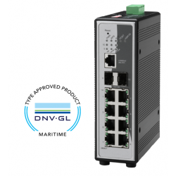 8 port DNV GL marine approved switch 8 x 10 / 100Mbit. Fiber 2 x 100 / 1000Mbit SFP