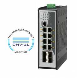 8 port DNV GL marine approved managed switch 8 x 10/100 / 1000Mbit. Fiber 4 x SFP 1000Mbit