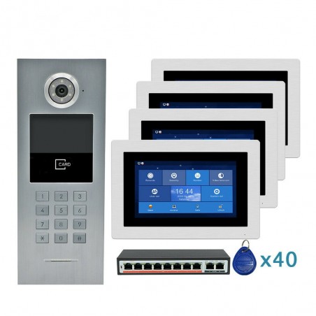 Dørtelefon med kamera og 4 touch monitorer til lejligheder