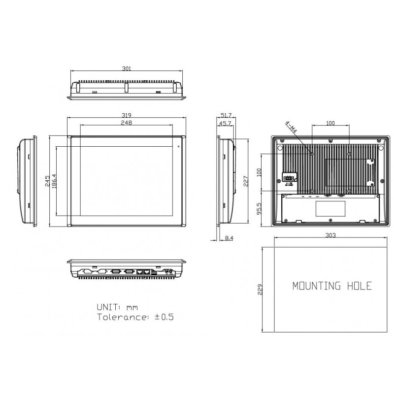 IP65 tæt 12" panel PC blæserløs med  Projected Capacitive Toudh med VESA mount