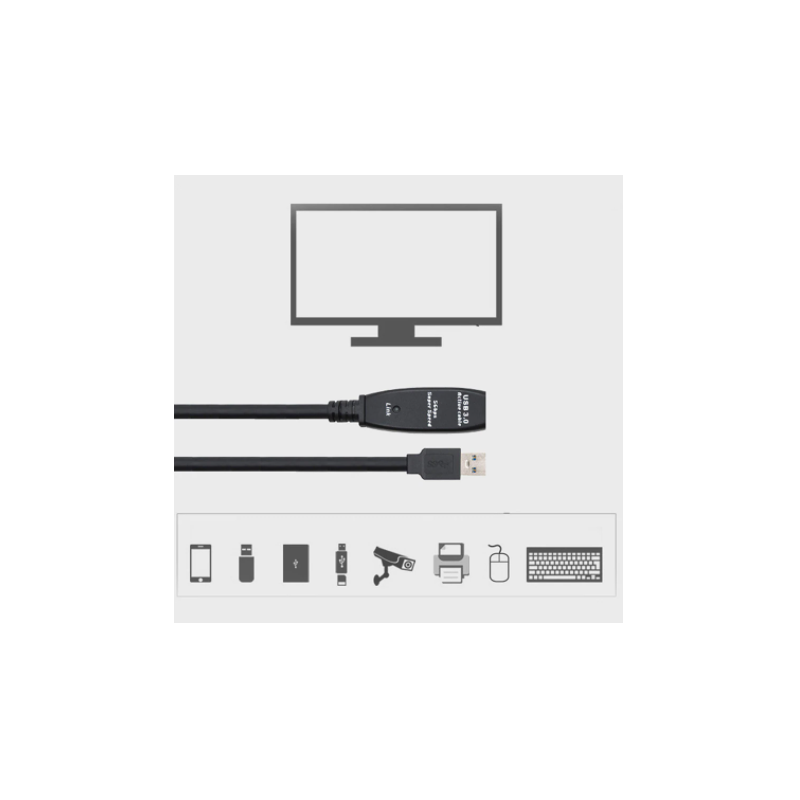 10m Aktiv USB 3.0 forlængerkabel med signal-forstærker