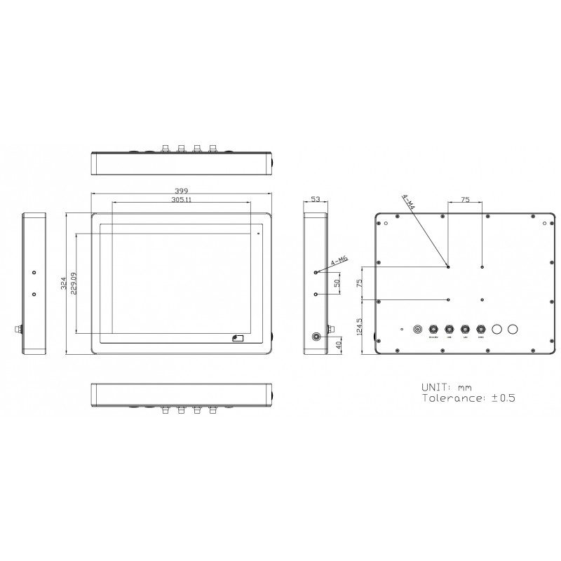 Industriel 15" 17" 19" Panel PC i3 / i5 vand og støvtæt, PCAP touch, 1000Nits High Nits, Medico panel PC / 19