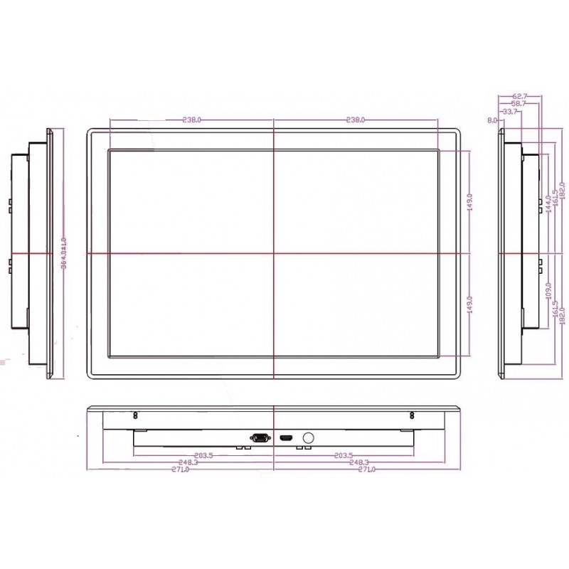 22" industriel panelskærm med touch og dæmpbar baggrundslys