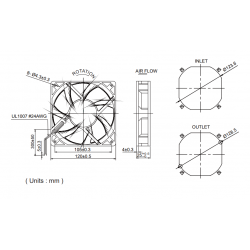 Comoputer kabinet 12VDC blæser 120 x 120 x 25mm, med termo-sensor støjsvag støjreducerende