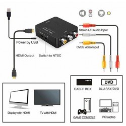 RCA Composite video til HDMI konverter, 1080p med scaler, med lyd,