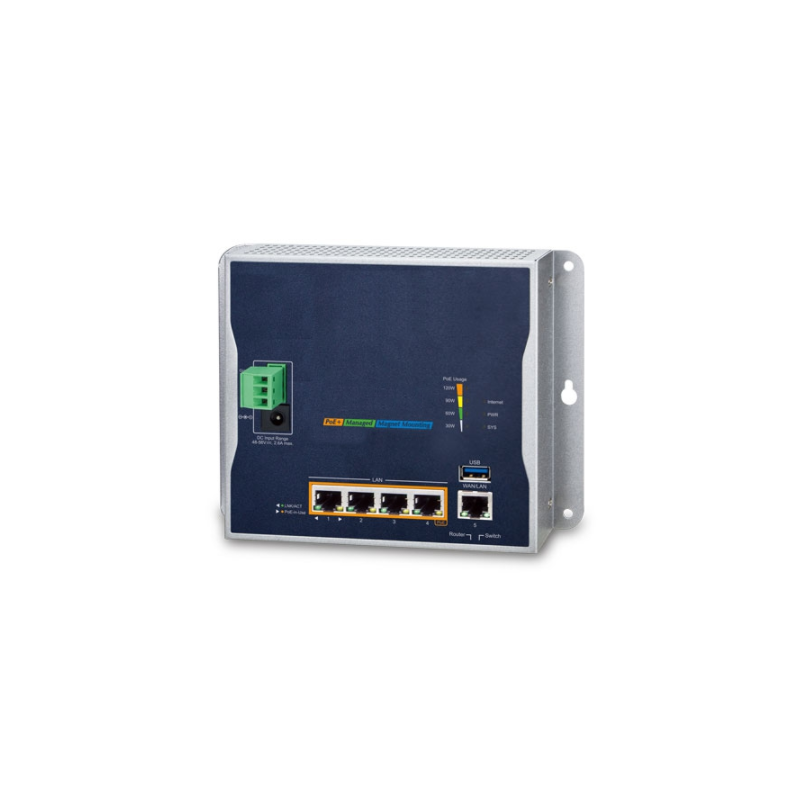 4 ports Industriel Router med PoE+, Management, 10/100/1000Mbit 4 x RJ45 LAN, 1 x RJ45 WAN/LAN