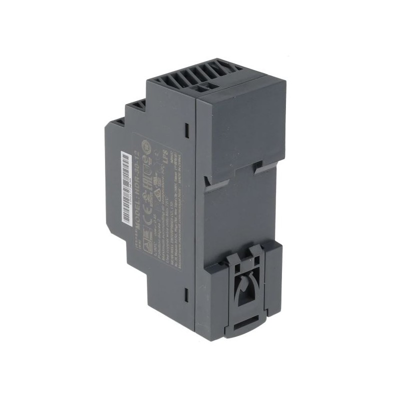12VDC / 2A (24W) strømforsyning, 85 - 370VAC, DIN-montering MEAN WELL HDR-30-12
