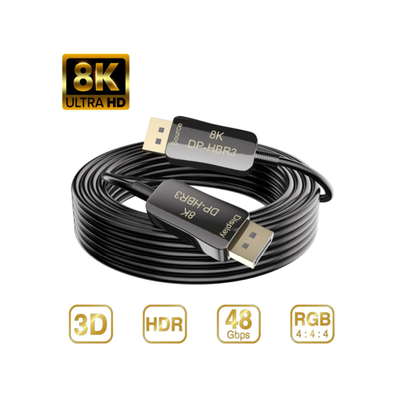8K Fiber Displayport 1.4 AOC-kabel, 100 m, 32,4 Gbps, HDR, 3D, 5 mm