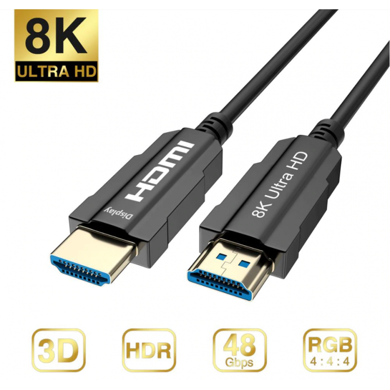 Optisl AOC Fiber HDMI 2.1 kabel, 8K, med indbygget ethernet - 50 meter