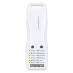 PoE Tester for at kontrollere PoE standard. End-span, Mid-span, 4-pair. LED indikering