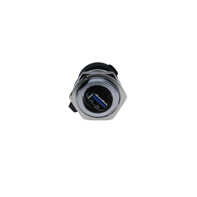 Vandtæt USB 3.0 hun stik med gevind til chassis, IP68 tæt med hætte, USB hun/hun