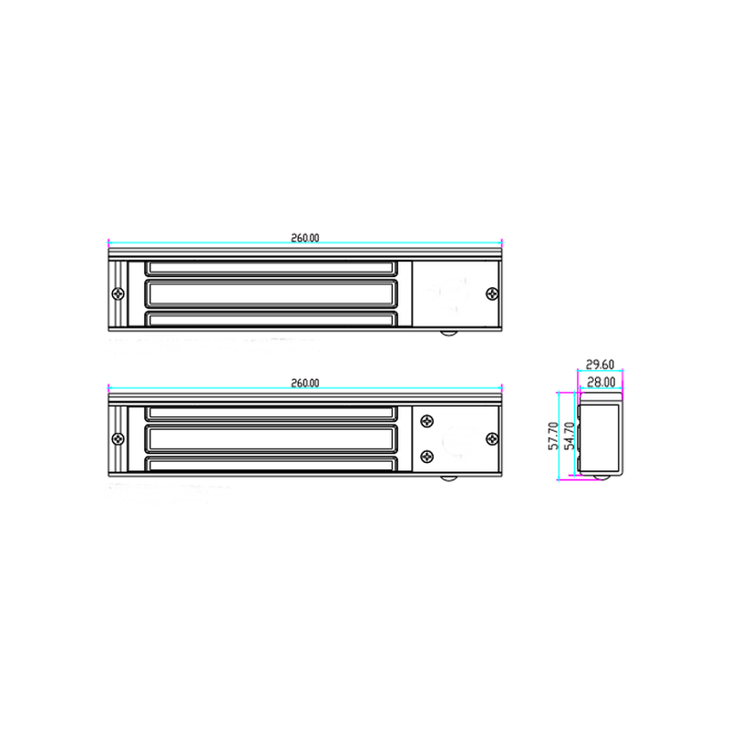 Elektronisk dørmagnet til 12/24VDC 420/210mA, anodiseret alu. Med bond-alarm-relæ. Timer. Holdekraft op til 350 kg