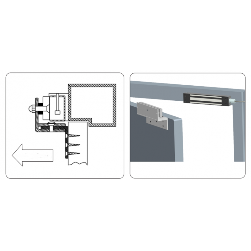 Beslag til dørmagnet 280kg -Yxx typerne. Egnet til døre som åbner indad, hvor holdemagneter er på karm-siden