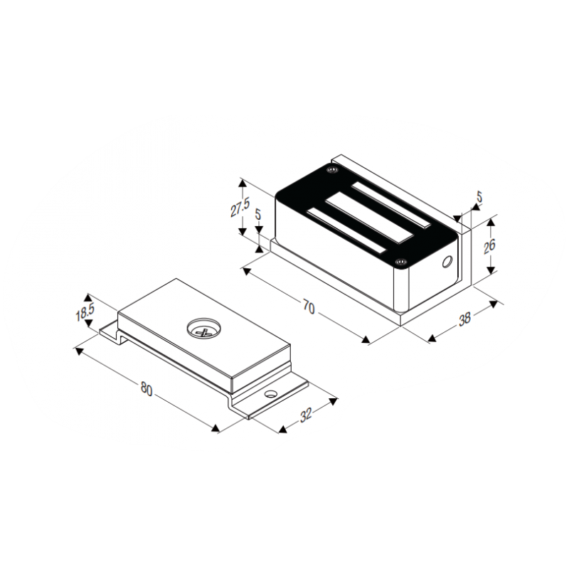 Electronic door magnet for cabinets, large and small cabinets, 36 kg holding power. Built-in closed sensor