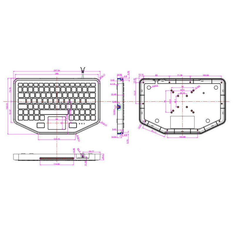 IP66 vandtæt industrielt tastatur med touchpad