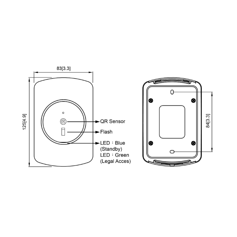 RFID & QR-kodelæser: 125kHz EM4100/4200, Wiegand 34, vægmonteret