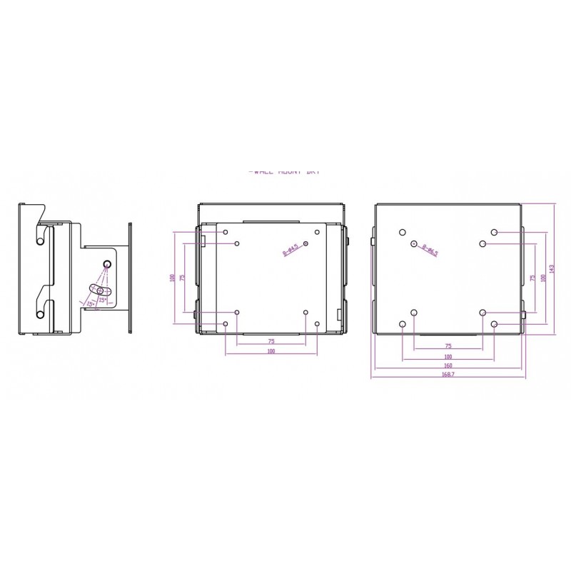 Vægbeslag i 304L rustfrit stål til fødevareforarbejdning, VESA-beslag 75/100, TFT-beslag, panel-pc-beslag