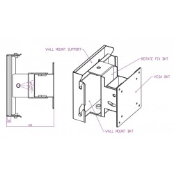 Vægbeslag i 304L rustfrit stål til fødevareforarbejdning, VESA-beslag 75/100, TFT-beslag, panel-pc-beslag