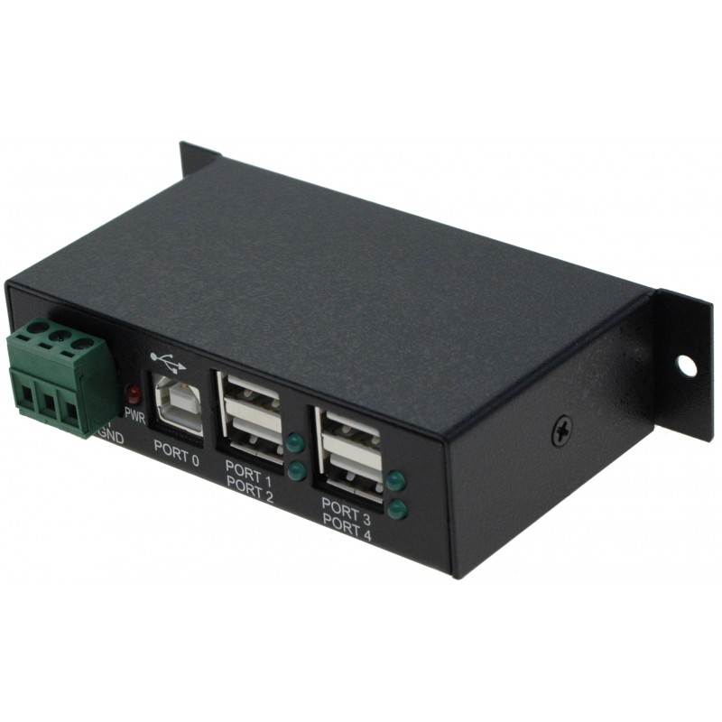 4-Port USB 2.0 DIN Rail Hub med 7-24VDC strømforsyning