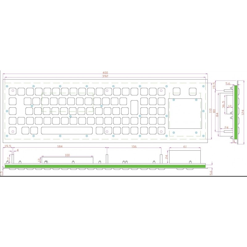 Metaltastatur industriel til indbygning med touchpad USB IP65 tæt rustfrit stål