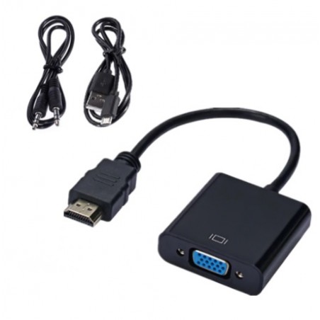 HDMI til VGA adapter, omssætter,  med lyd, Full HD 1080p, DB15HD hun, HDMI han