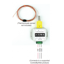 K-termoføler til 1-wire adapter. K-temperaturføler er ikke inkluderet -200 - +260°C. Adapter med 1-wire Dallas chip