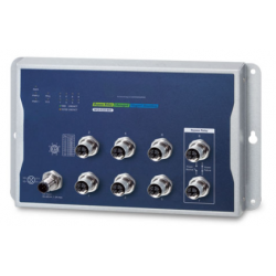 8 port Industriel Managed Gigabit switch IEEE 1588 og synkron M12 stik. Med automatisk Bypass