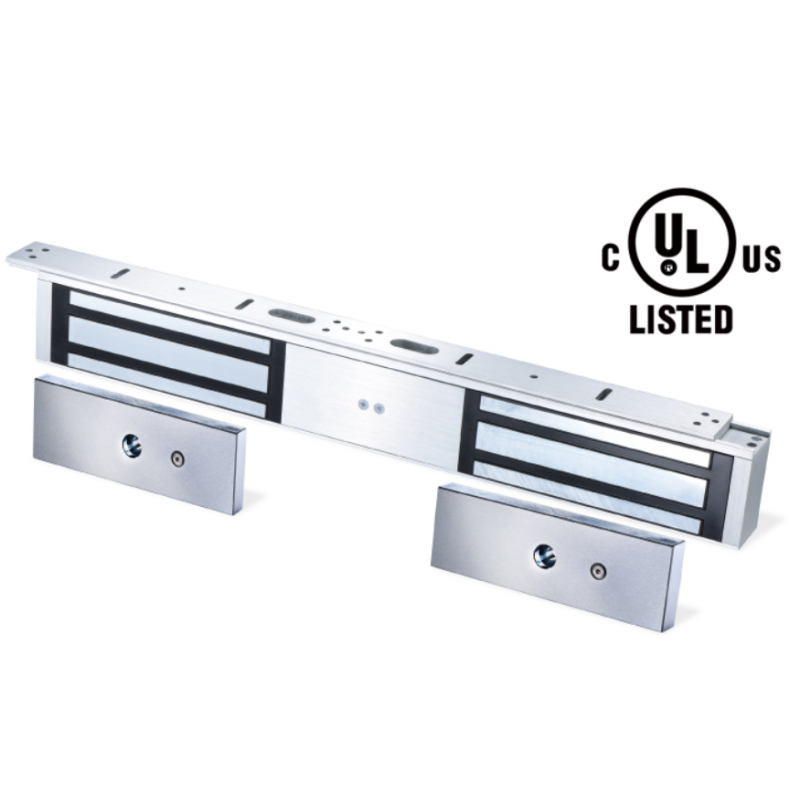 Dobbelt elektronisk dørmagnet til 12 / 24VDC med omskiftning. Indendørs. Holdekraft på 2 x 545 kg