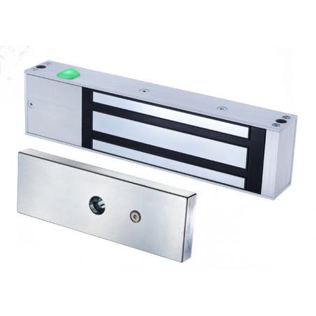 Kraftig elektronisk dørmagnet. Holdekraft på 545 kg. 12/24VDC. Med LED. Aluminium, IP65