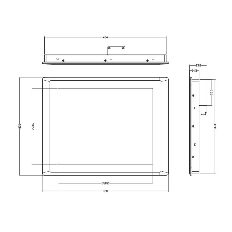 17"  Panel Vesa Monitor TFT-LCD, Projected Capacitiv Touch, IP65 front VGA, DP, DVI 1280x1024
