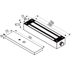 Vandtæt elektronisk dørmagnet (12VDC) - Holder op til 816 kg