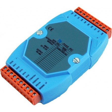 ICPDAS I-7053-FG er et modul med 16 x Digitale input (dry contact). Aktiv ved indgang til Gnd. RS485 bus