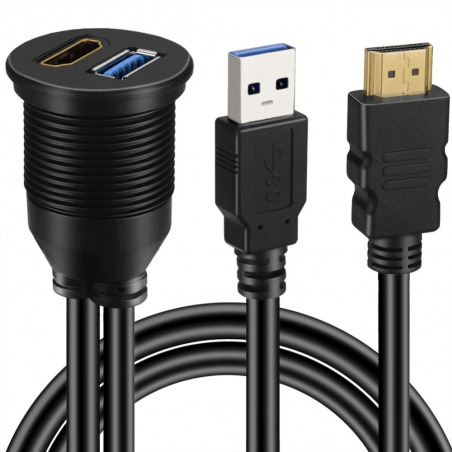 HDMI & USB kombikabel til panelmontering - 2m | Han/hun HDMI-A & USB-A