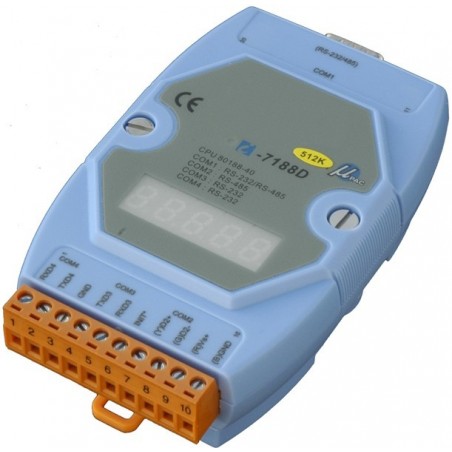 ICPDAS I-7188D/DOS/512 is a mini PC PAC with 80188-40 CPU, ROM-DOS, 256KB SRAM, RS232 / RS485 ports