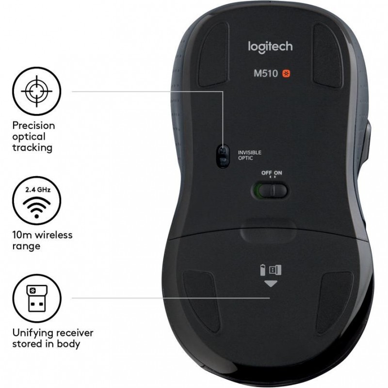 Logitech M510 mus trådløs med 5 knapper 2.4GHz