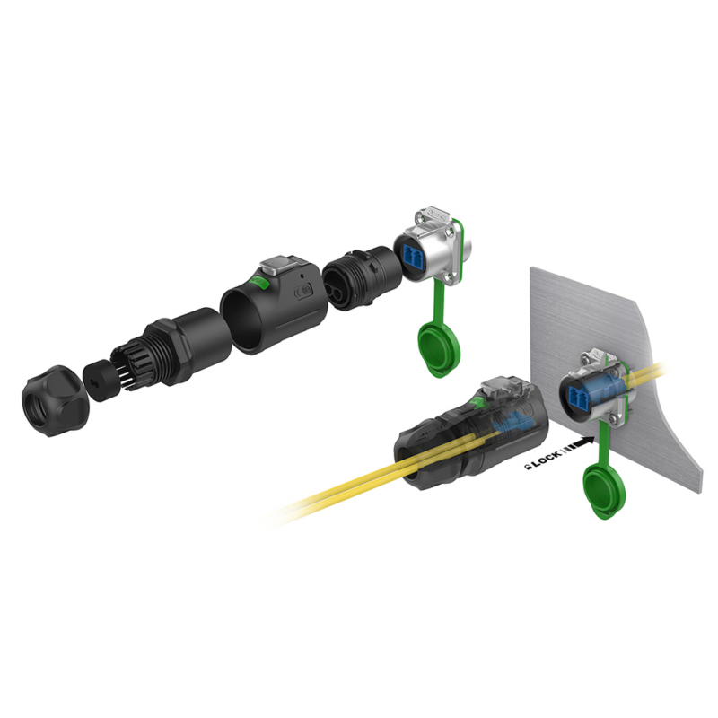 IP67 Waterproof fiber cable plug for fiber cable with LC. Plastic and with snap lock.