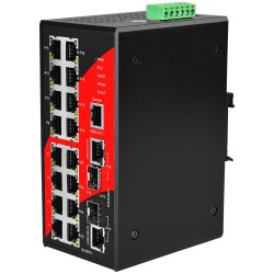 16 ports POE+ DIN RAIL, Fiber interface 2 x SFP, SNMP Managed industri SWITCH Udvidet temperatur til 80°C. Redundant Ring