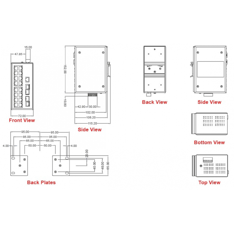 16 ports POE+ DIN RAIL, Fiber interface 2 x SFP, SNMP Managed industri SWITCH Udvidet temperatur til 80°C. Redundant Ring