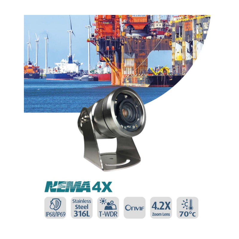 2 Megapixel IR Bullet Camera Video surveillance, Steel, Anti corrosion, PoE, H.264+, H.264. M-JPEG