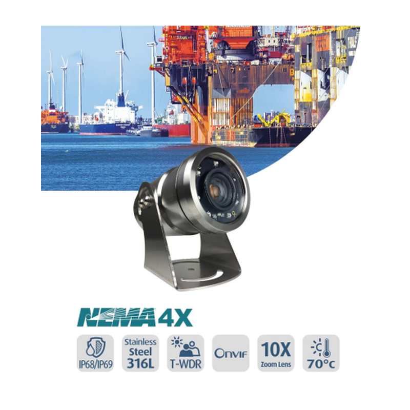 Vandtæt 2 MP bullet IP kamera, Anti corrosion, Stål hus, IP68 / IP69,  10 x Zoom, -40℃ - +70℃