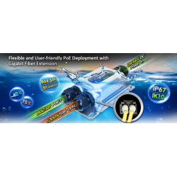 Vandtæt mediekonverter til1000Mbit Fiber og 100/1000Mbit RJ45, PoE+ IP67 IK10