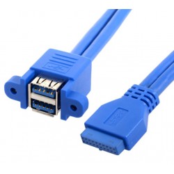 Internt USB 3.0 20-pin til Dual USB 3.0 hun-kabel - 50 cm