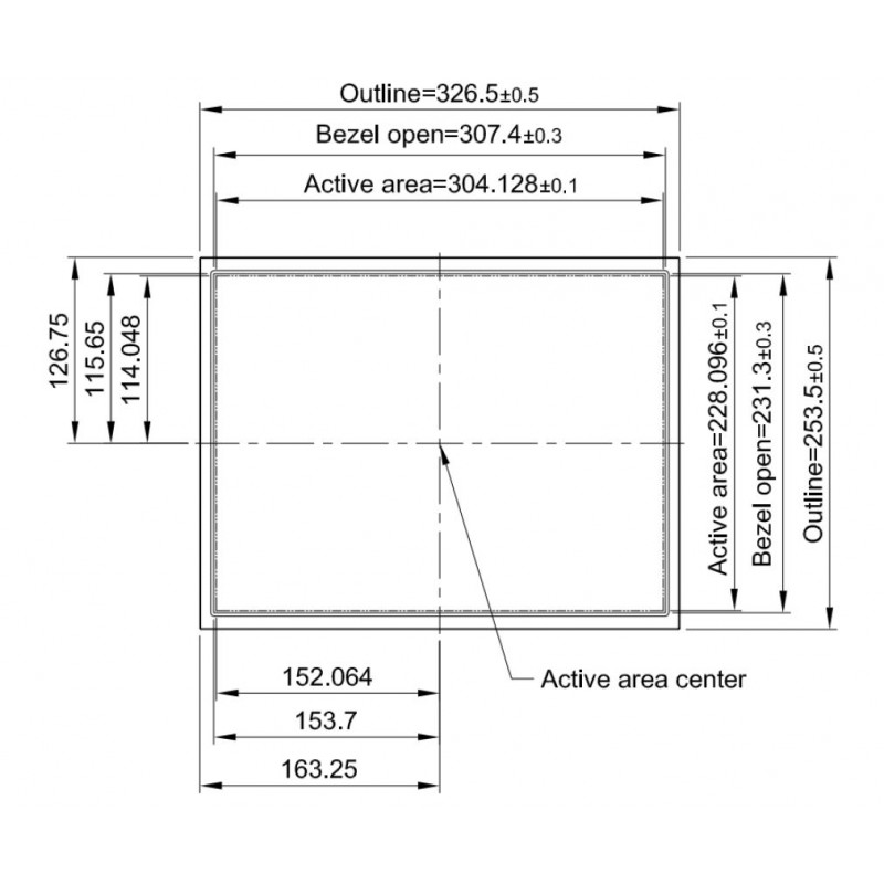 15" TFT open frame Panel 1600 nits, DVI-I (VGA), HDMI, DisplayPort,