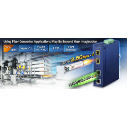 Managed media converter with 2 x RJ45 to 2 x fiber. RJ45 Gigabit for fiber up to 2500Mbit SFP