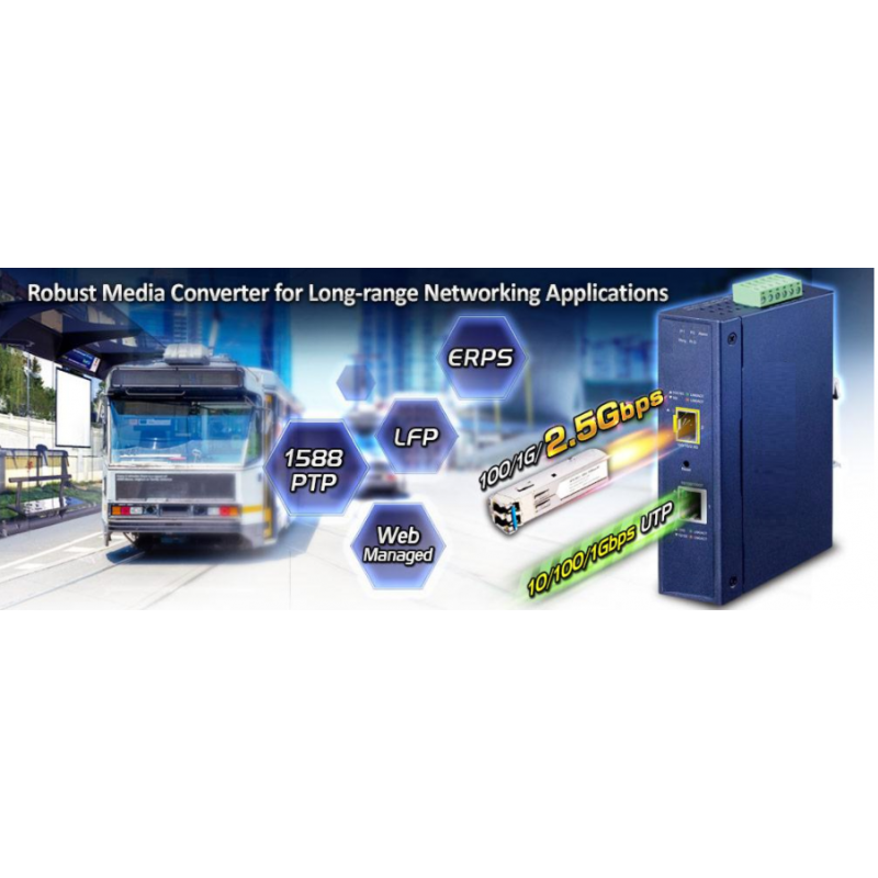 Managed media converter RJ45 for fiber. RJ45 Gigabit for 2.5Gbit SFP module