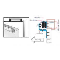 Z-beslag til DOOR-MAGNET-V8. 3 dele i extruderet aluminium. Til indadgående dør