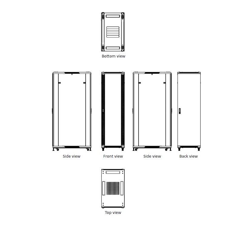 22U 19" rackskab med glasdør og lås 600x1000x1200mm