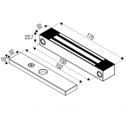 Vandtæt elektronisk dørmagnet, 12VDC. Rustfri stål hus. Holdekraft op til 136 kg