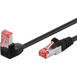 Cat. 6 netværkskabel, RJ45, STP, sort, Vinkel ned. 1 meter