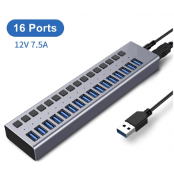 16 Ports USB 3.0 Charger with Hub. Charges with up to 1 amp per port.